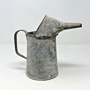 Vintage Galvanized Metal Oil Pitcher Pouring Can Funnel Spout 1 Quart